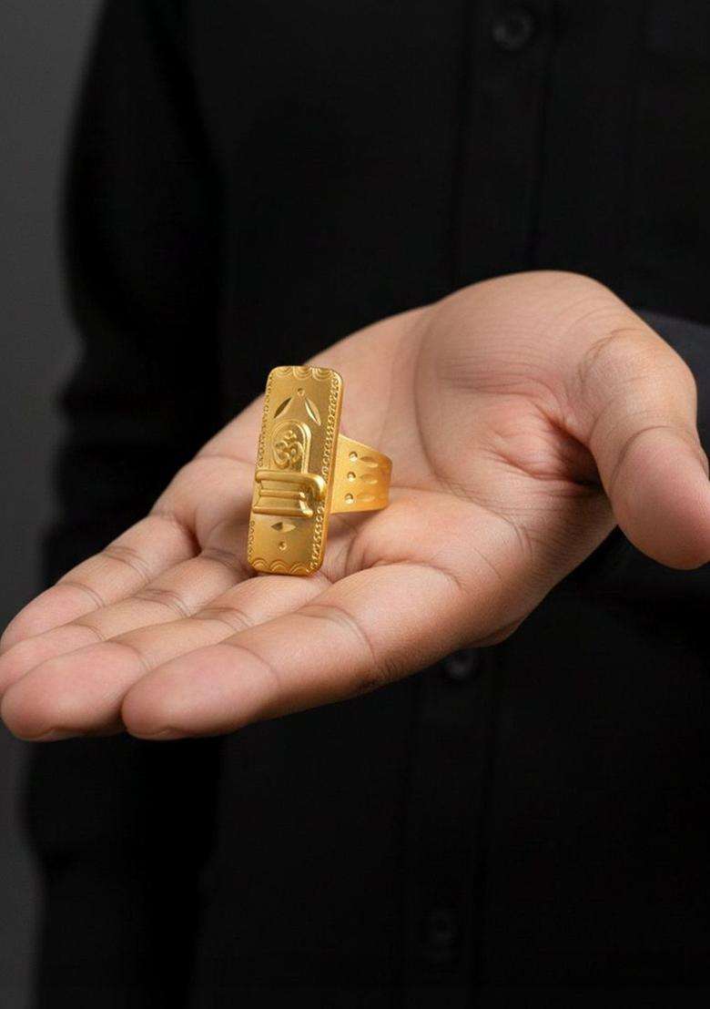 Gold-Plated Temple Finger Ring for Men | Traditional Temple Jewellery for Wedding & Festive Wear | Gift for Him - Indya
