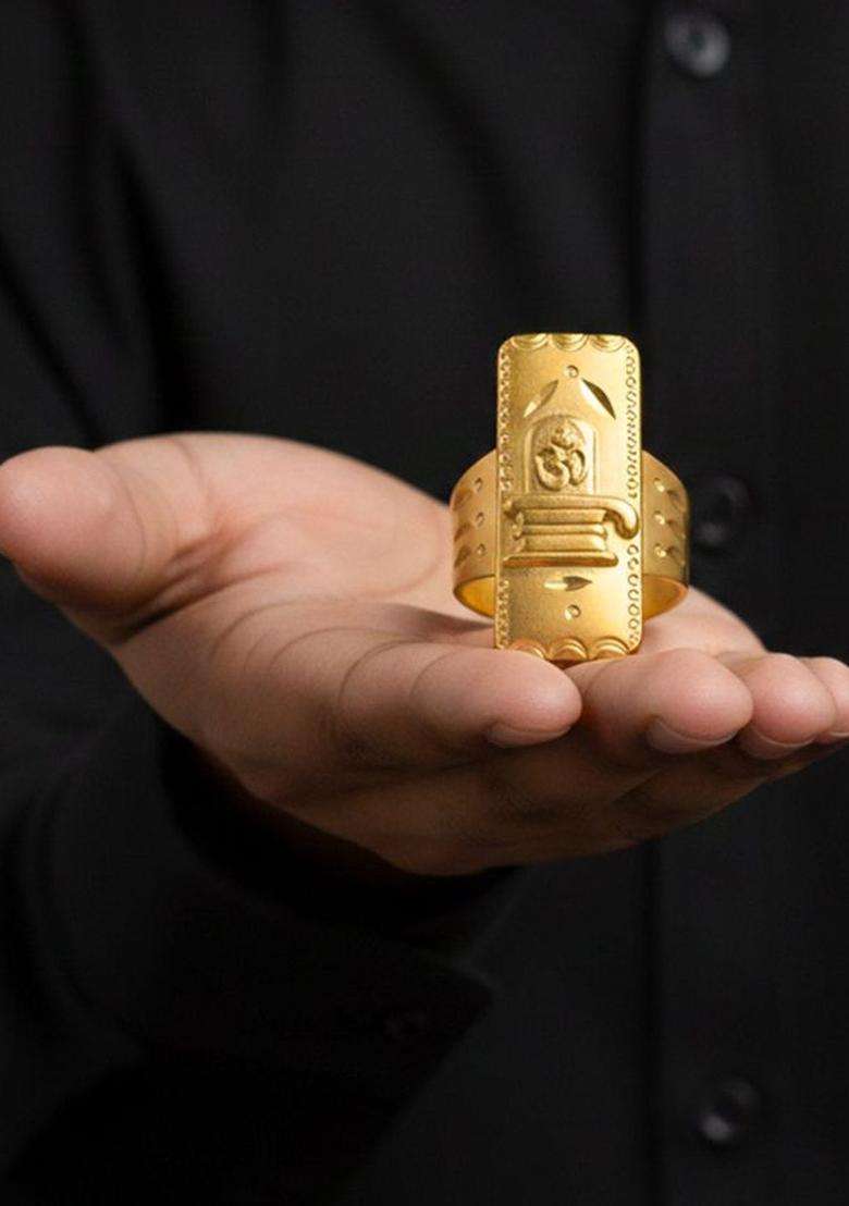 Gold-Plated Temple Finger Ring for Men | Traditional Temple Jewellery for Wedding & Festive Wear | Gift for Him - Indya