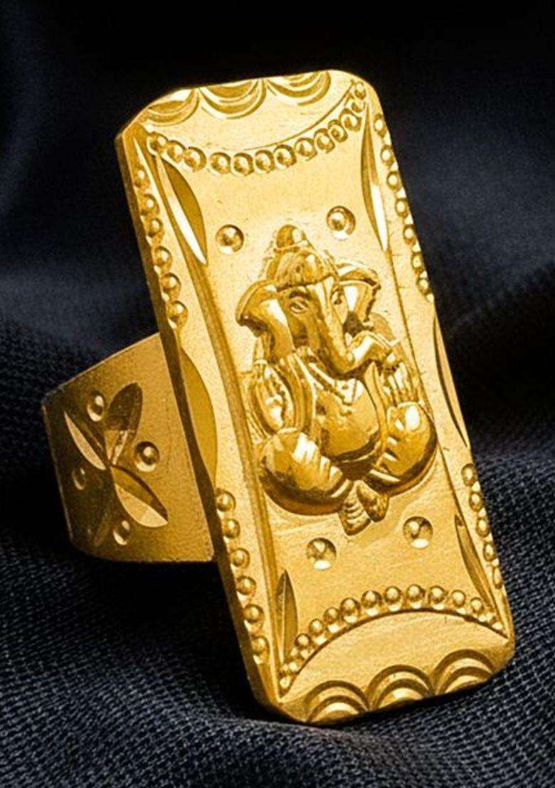 Gold-Plated Temple Finger Ring for Men | Traditional Temple Jewellery for Wedding & Festive Wear | Gift for Him - Indya