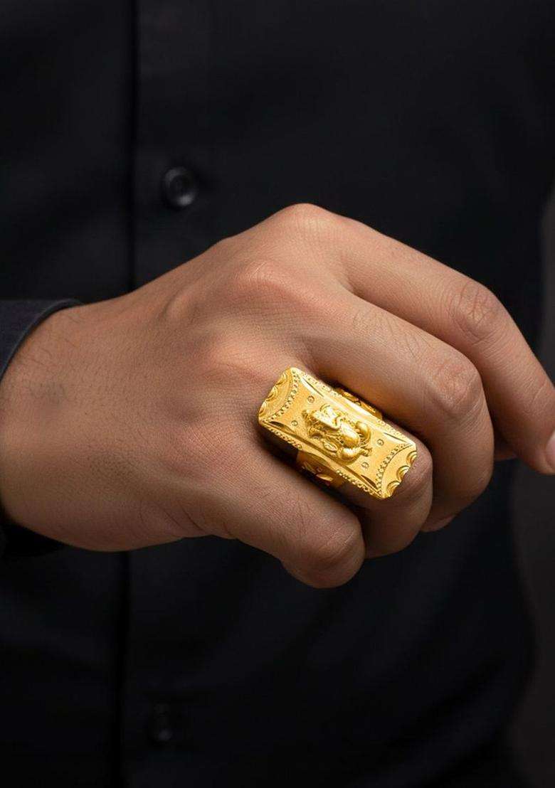 Gold-Plated Temple Finger Ring for Men | Traditional Temple Jewellery for Wedding & Festive Wear | Gift for Him - Indya