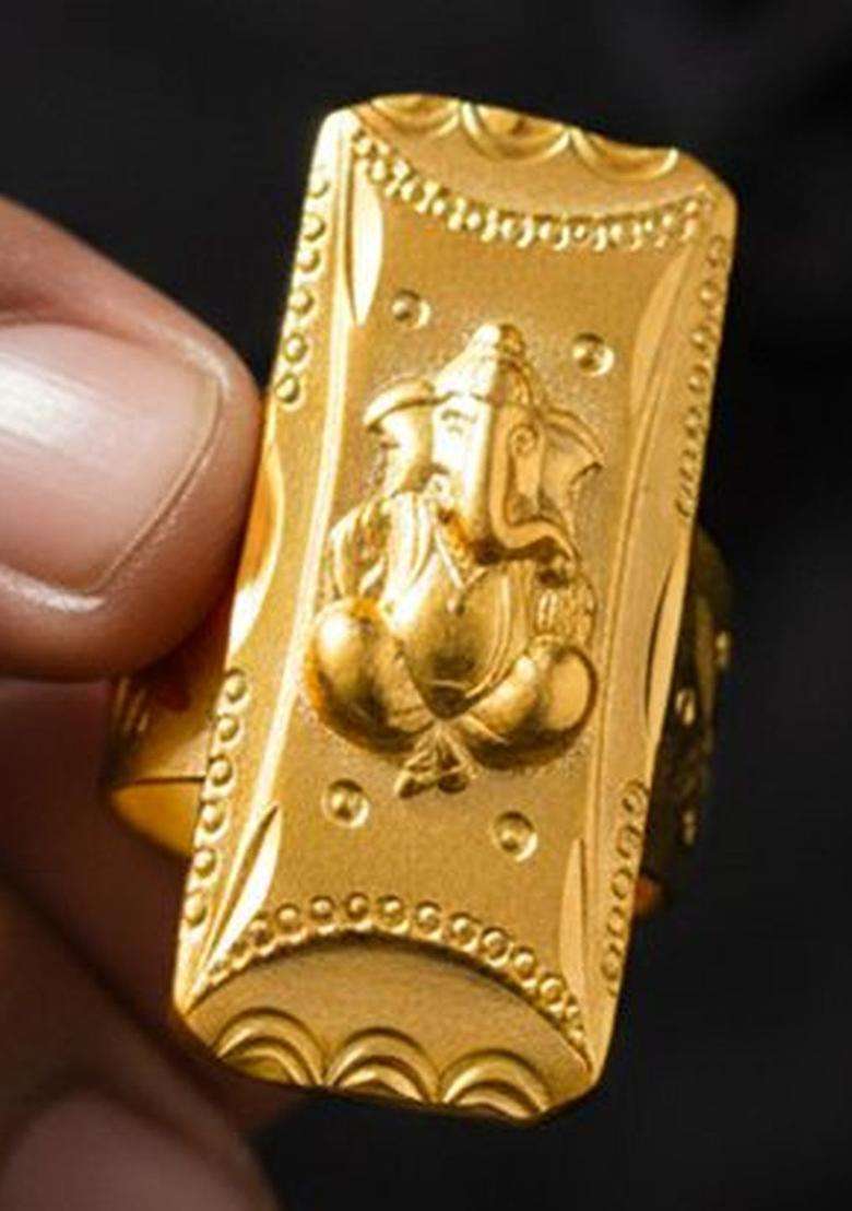 Gold-Plated Temple Finger Ring for Men | Traditional Temple Jewellery for Wedding & Festive Wear | Gift for Him - Indya