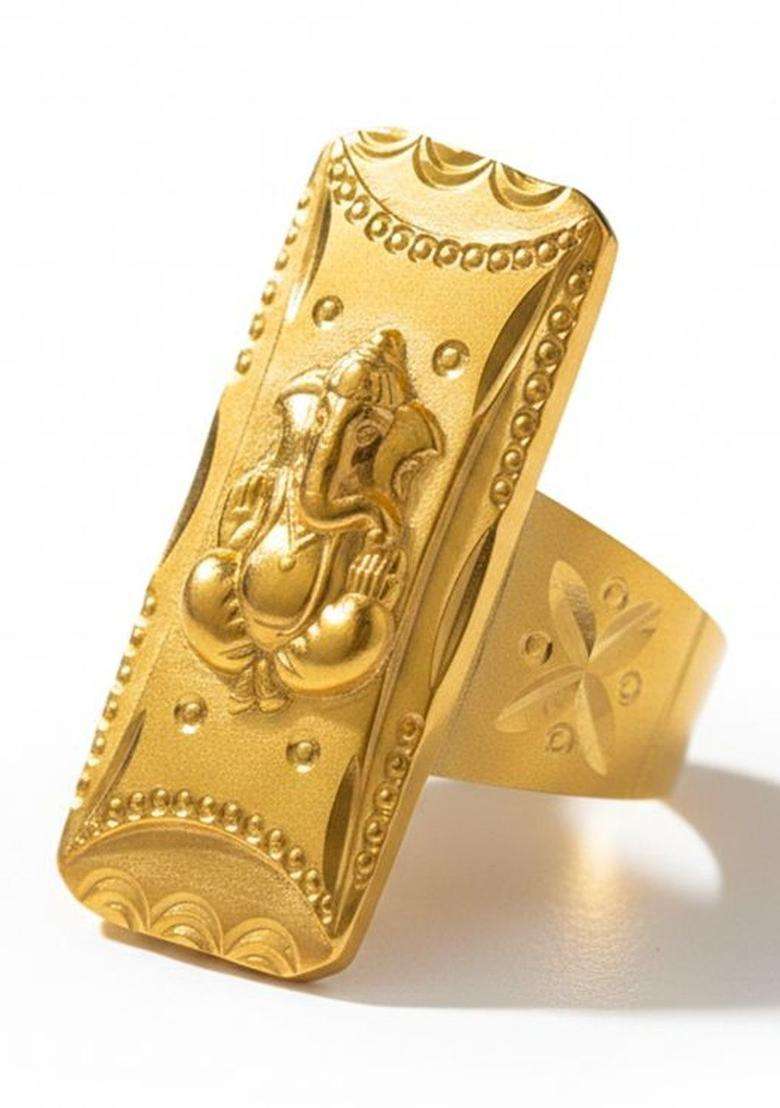 Gold-Plated Temple Finger Ring for Men | Traditional Temple Jewellery for Wedding & Festive Wear | Gift for Him - Indya