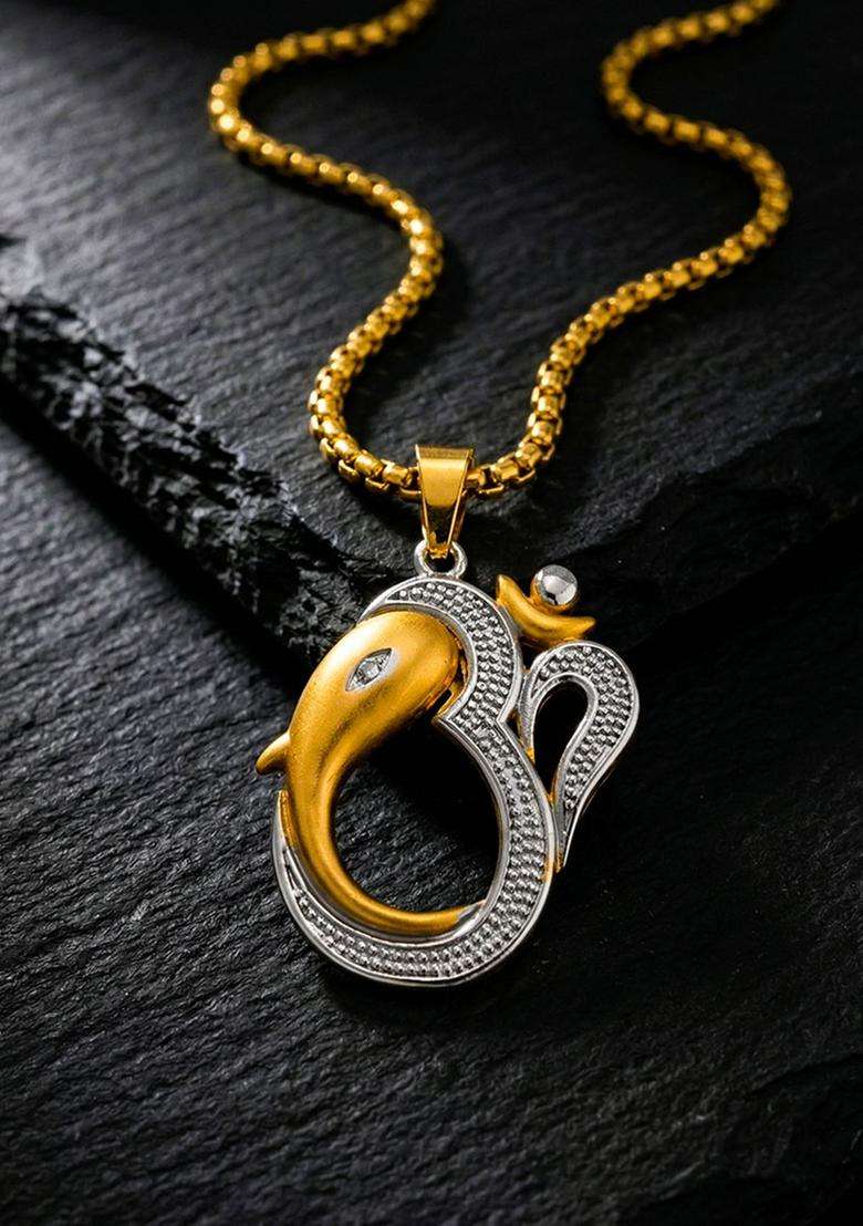 Gold-Plated Geometric Pendants with Chains for Men | Traditional Temple Jewellery for Wedding & Festive Wear | Gift for Him - Indya