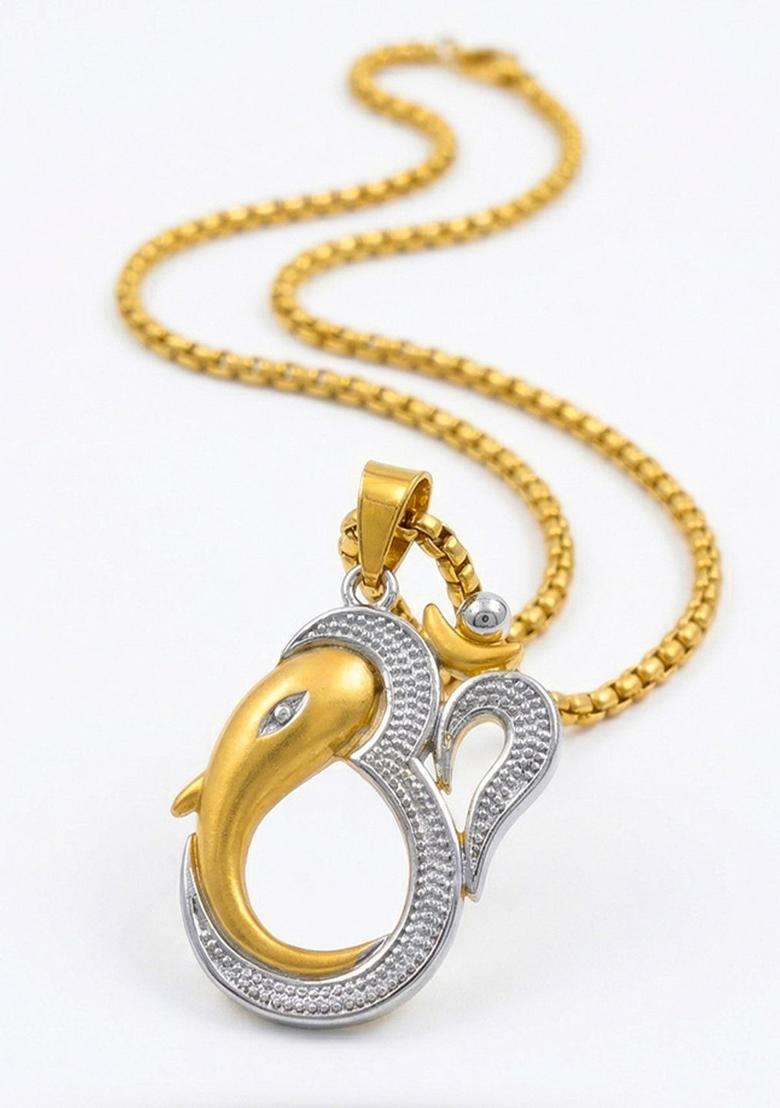 Gold-Plated Geometric Pendants with Chains for Men | Traditional Temple Jewellery for Wedding & Festive Wear | Gift for Him - Indya