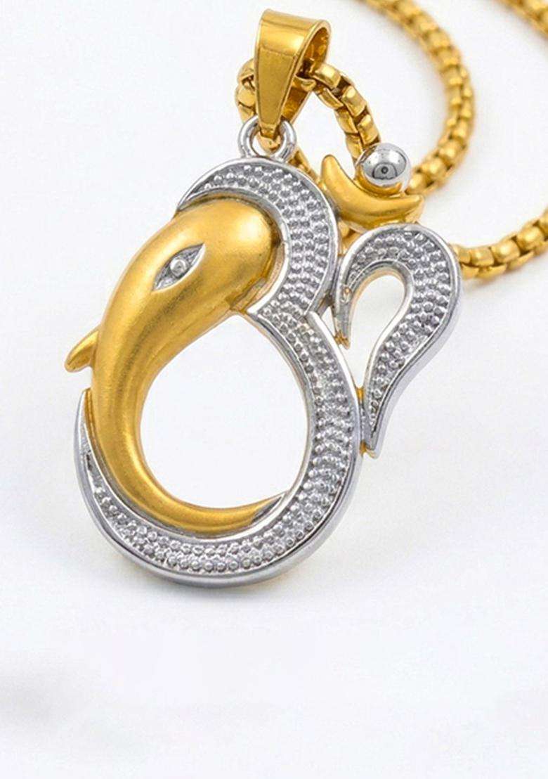 Gold-Plated Geometric Pendants with Chains for Men | Traditional Temple Jewellery for Wedding & Festive Wear | Gift for Him - Indya