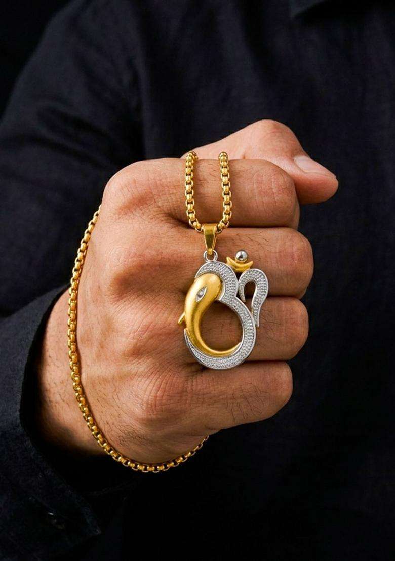 Gold-Plated Geometric Pendants with Chains for Men | Traditional Temple Jewellery for Wedding & Festive Wear | Gift for Him - Indya