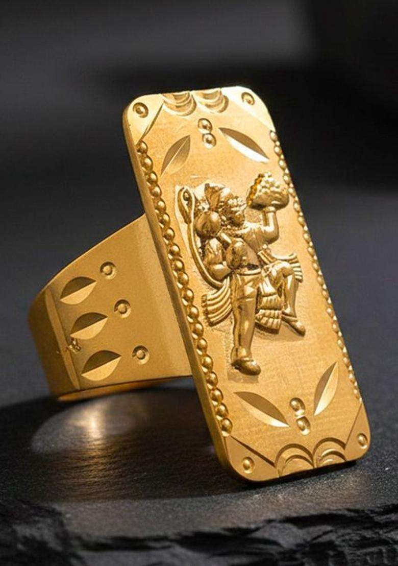 Gold-Plated Temple Finger Ring for Men | Traditional Temple Jewellery for Wedding & Festive Wear | Gift for Him - Indya