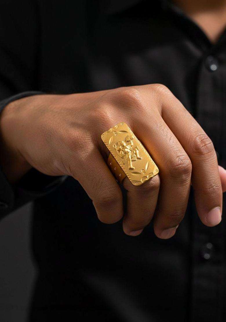 Gold-Plated Temple Finger Ring for Men | Traditional Temple Jewellery for Wedding & Festive Wear | Gift for Him - Indya
