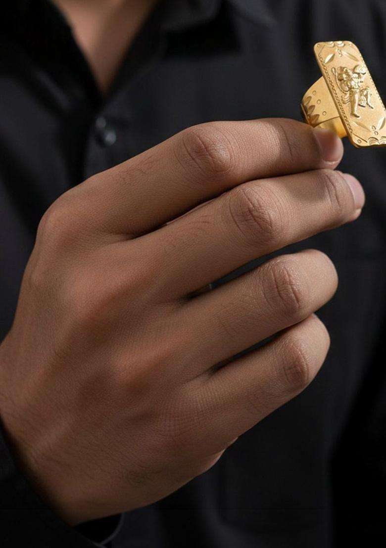 Gold-Plated Temple Finger Ring for Men | Traditional Temple Jewellery for Wedding & Festive Wear | Gift for Him - Indya
