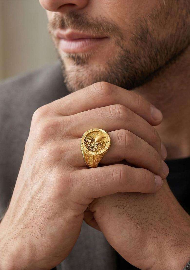 Gold-Plated Temple Finger Ring for Men | Stylish Party & Everyday Wear | Gift for Him - Indya