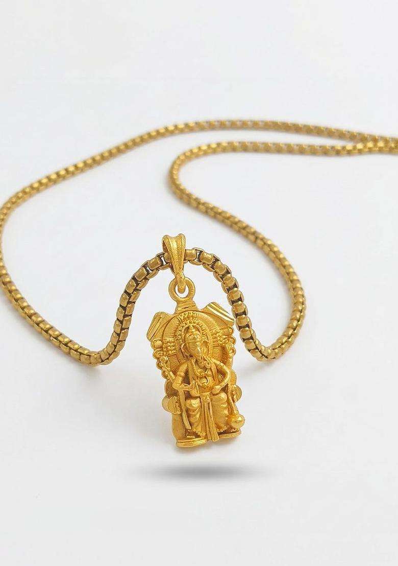 Gold-Plated Geometric Pendants with Chains for Men | Traditional Temple Jewellery for Wedding & Festive Wear | Gift for Him - Indya