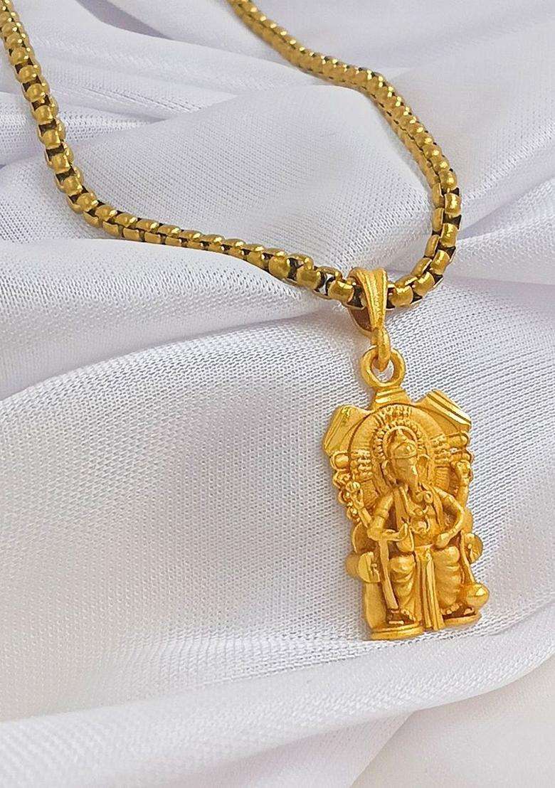 Gold-Plated Geometric Pendants with Chains for Men | Traditional Temple Jewellery for Wedding & Festive Wear | Gift for Him - Indya