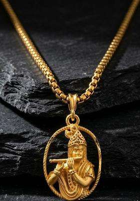 Gold-Plated Oval Pendants with Chains for Men | Traditional Temple Jewellery for Wedding & Festive Wear | Gift for Him