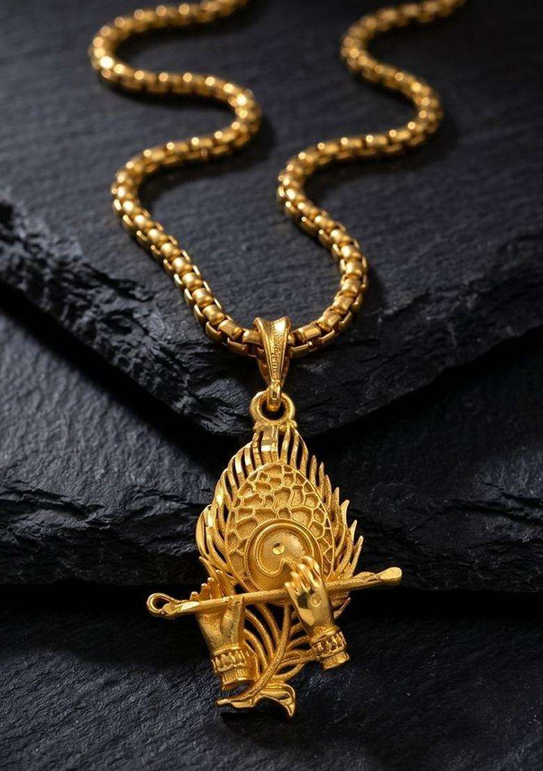 Gold-Plated Quirky Pendants with Chains for Men | Traditional Temple Jewellery for Wedding & Festive Wear | Gift for Him - Indya