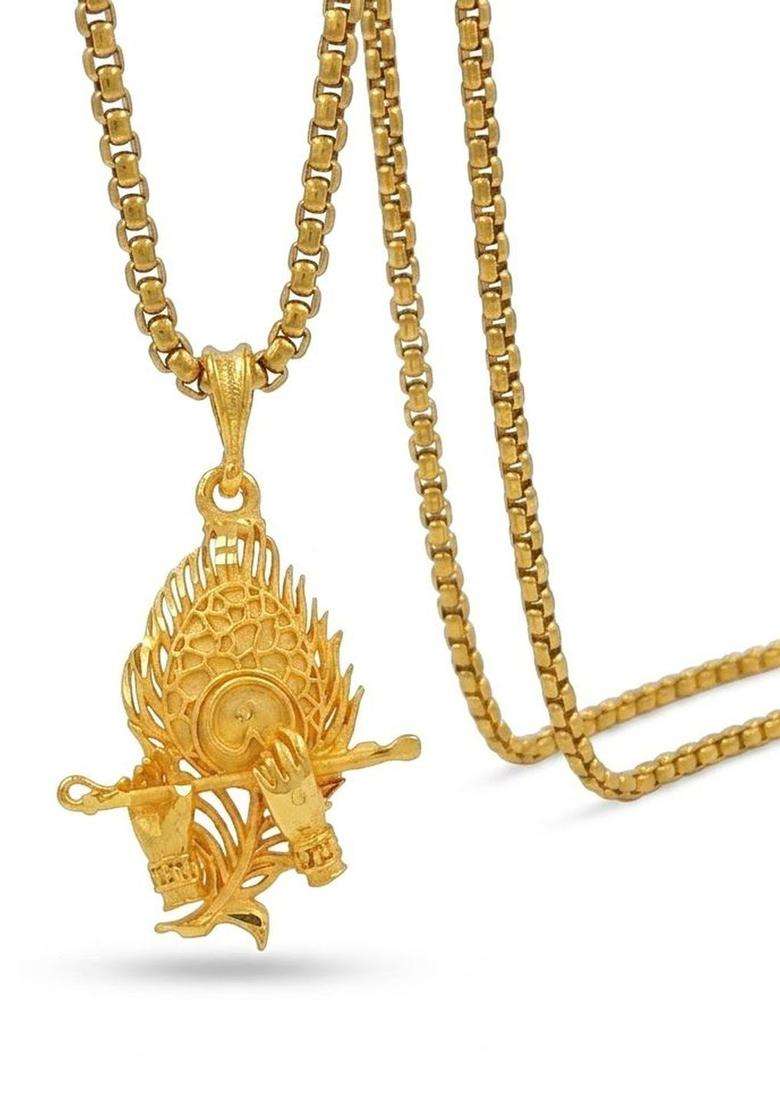 Gold-Plated Quirky Pendants with Chains for Men | Traditional Temple Jewellery for Wedding & Festive Wear | Gift for Him - Indya
