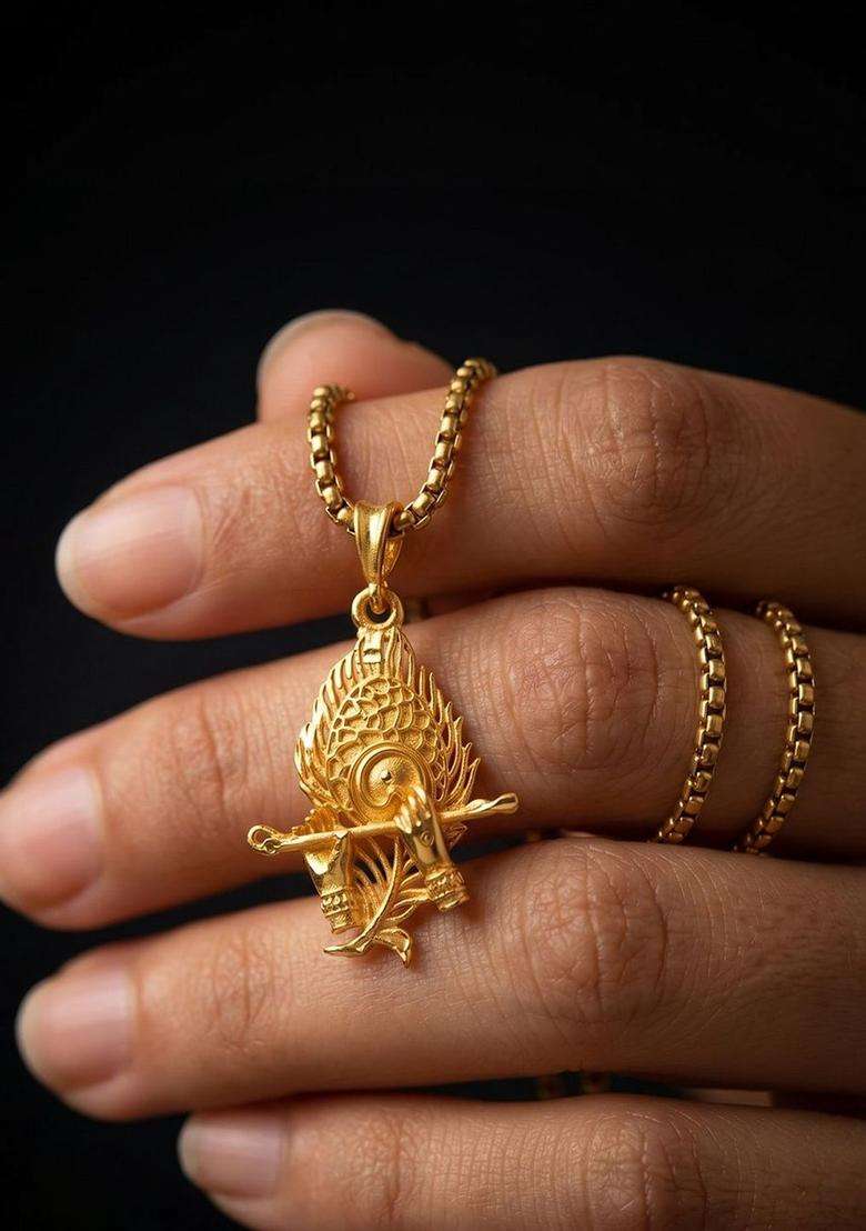 Gold-Plated Quirky Pendants with Chains for Men | Traditional Temple Jewellery for Wedding & Festive Wear | Gift for Him - Indya
