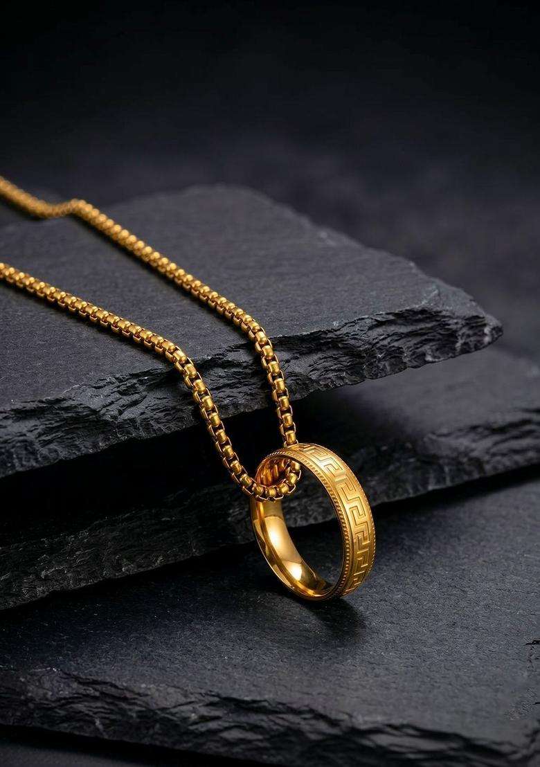 Gold-Plated Circular Pendants with Chains for Men | Stylish Party & Everyday Wear | Gift for Him - Indya