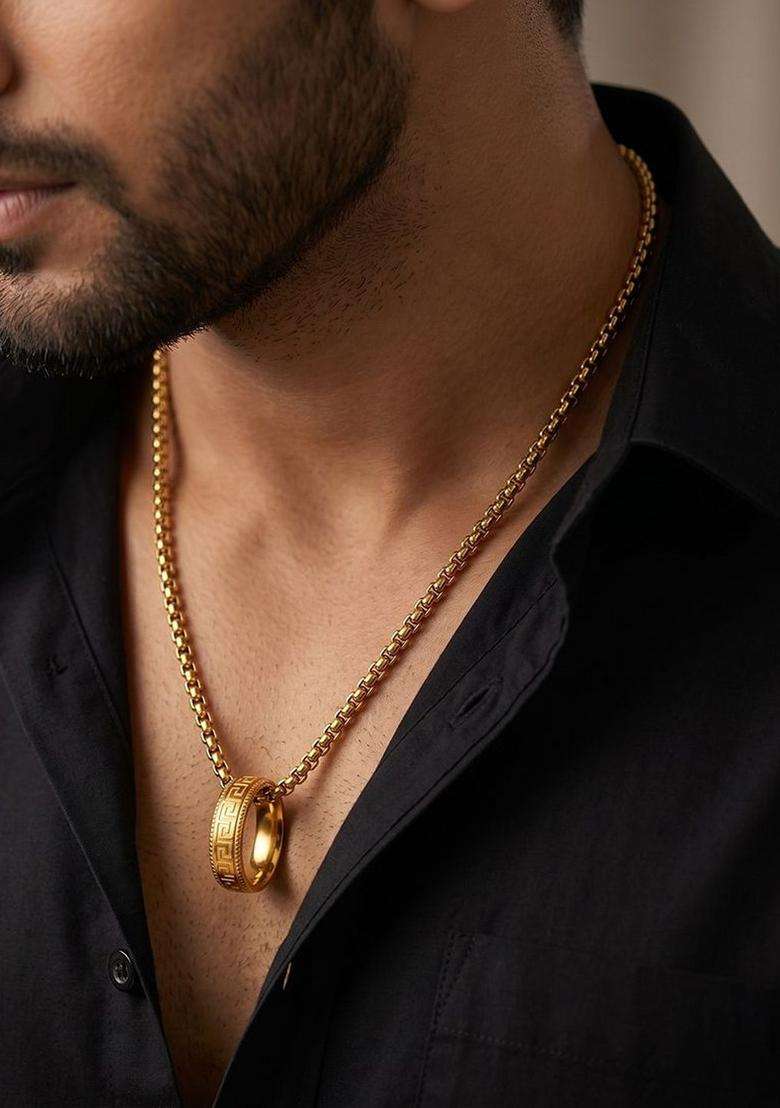 Gold-Plated Circular Pendants with Chains for Men | Stylish Party & Everyday Wear | Gift for Him - Indya
