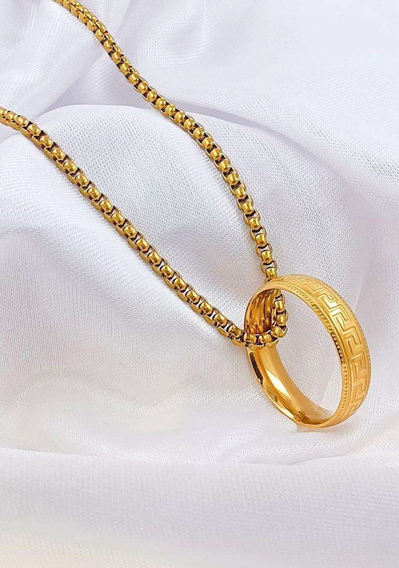 Gold-Plated Circular Pendants with Chains for Men | Stylish Party & Everyday Wear | Gift for Him - Indya