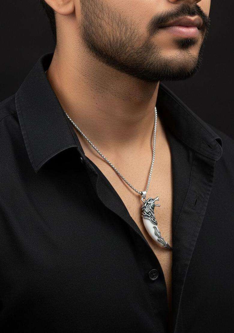 Silver-Plated Animal Shaped Pendants with Chains for Men | Stylish Party & Everyday Wear | Gift for Him - Indya