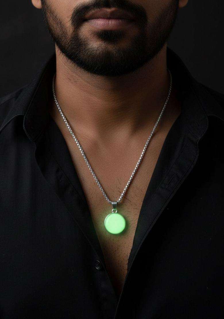 Silver-Plated Circular Pendants with Chains for Men | Stylish Party & Everyday Wear | Gift for Him - Indya