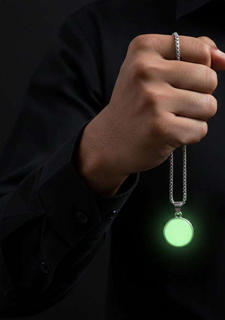 Silver-Plated Circular Pendants with Chains for Men | Stylish Party & Everyday Wear | Gift for Him - Indya