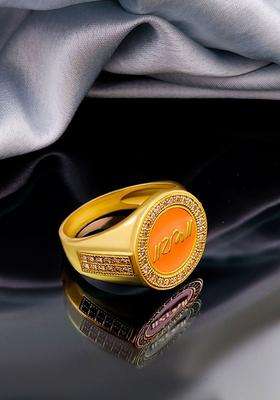 Stainless Steel Gold-Plated American Diamond Stone Studded Finger Ring for Men | Traditional Temple Jewellery for Wedding & Festive Wear | Gift for Him