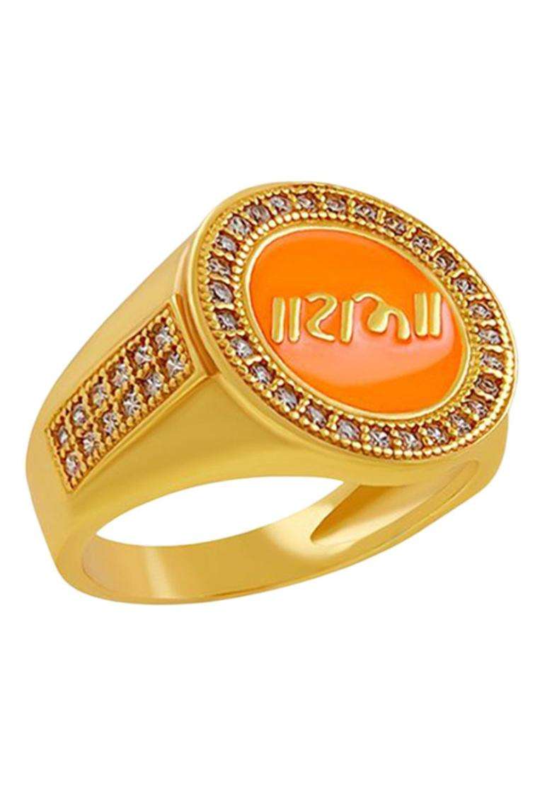 Stainless Steel Gold-Plated American Diamond Stone Studded Finger Ring for Men | Traditional Temple Jewellery for Wedding & Festive Wear | Gift for Him - Indya