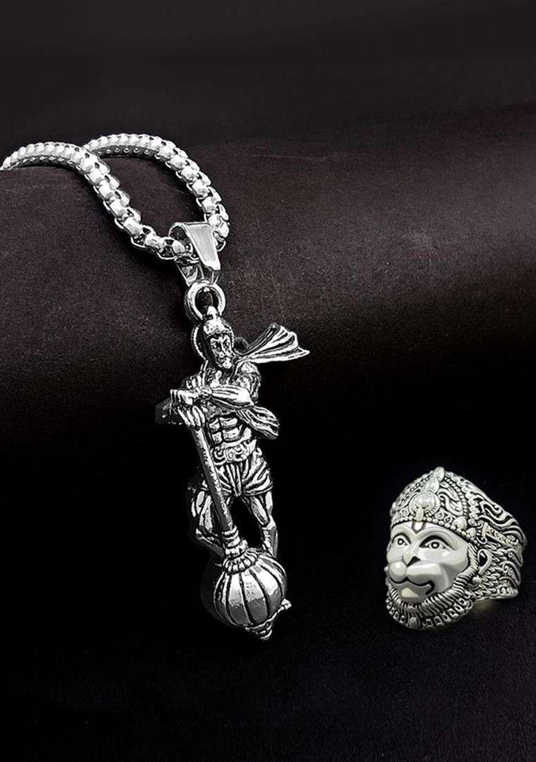 Silver-Plated Square Pendants with Chains for Men | Stylish Party & Everyday Wear | Gift for Him - Indya