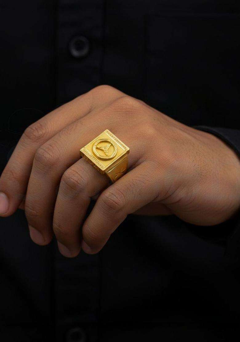 Gold-Plated Temple Finger Ring for Men | Stylish Party & Everyday Wear | Gift for Him - Indya