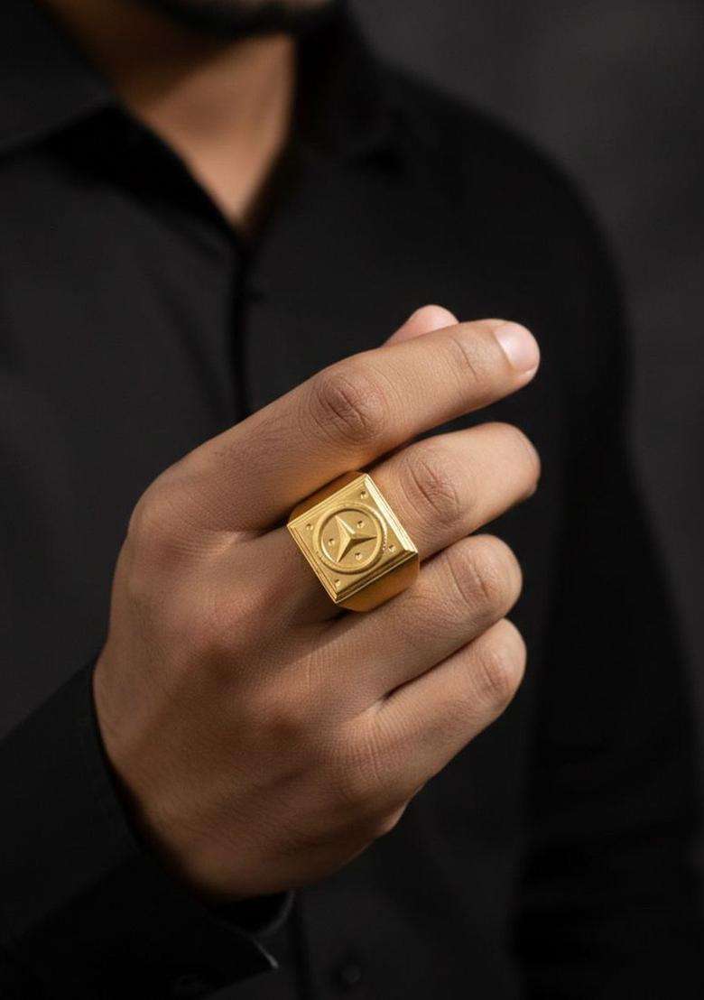 Gold-Plated Finger Ring for Men | Stylish Party & Everyday Wear | Gift for Him - Indya