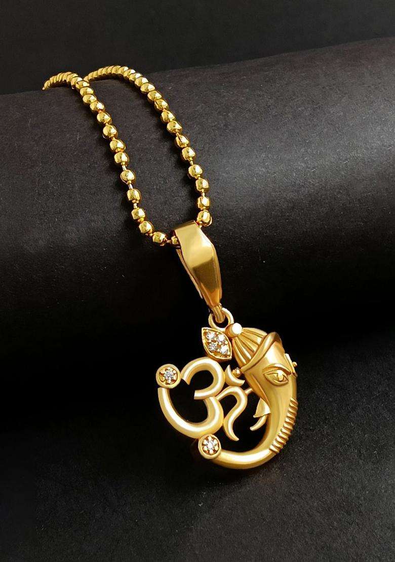 Gold-Plated Oval Pendants with Chains for Men | Stylish Party & Everyday Wear | Gift for Him - Indya