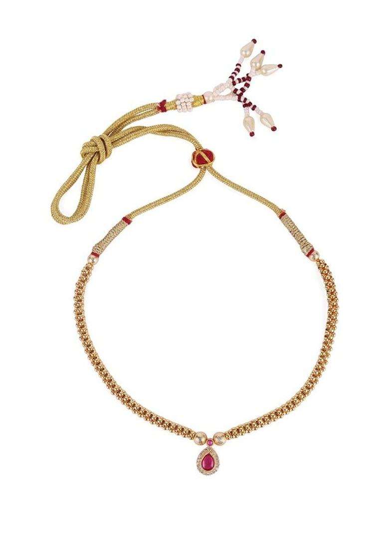 Brass Gold-Plated Temple Necklace with CZ Stone for Women | Traditional Temple Jewellery for Wedding & Festive Wear | Gift for Her - Indya