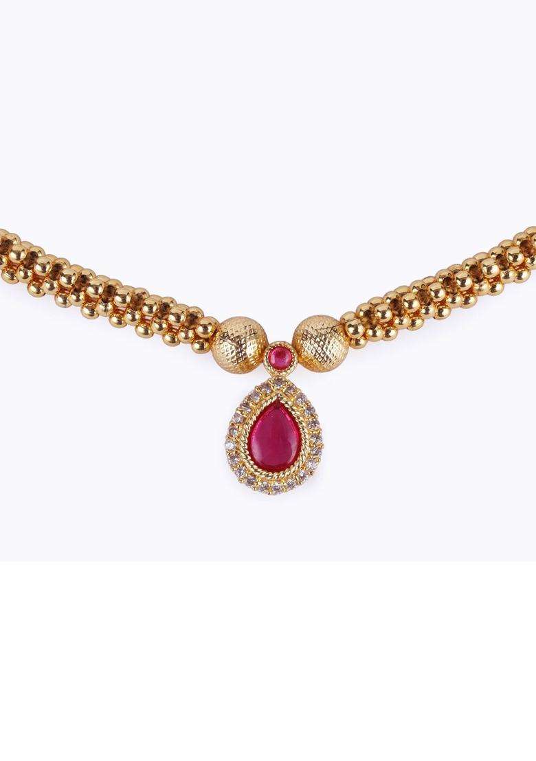 Brass Gold-Plated Temple Necklace with CZ Stone for Women | Traditional Temple Jewellery for Wedding & Festive Wear | Gift for Her - Indya