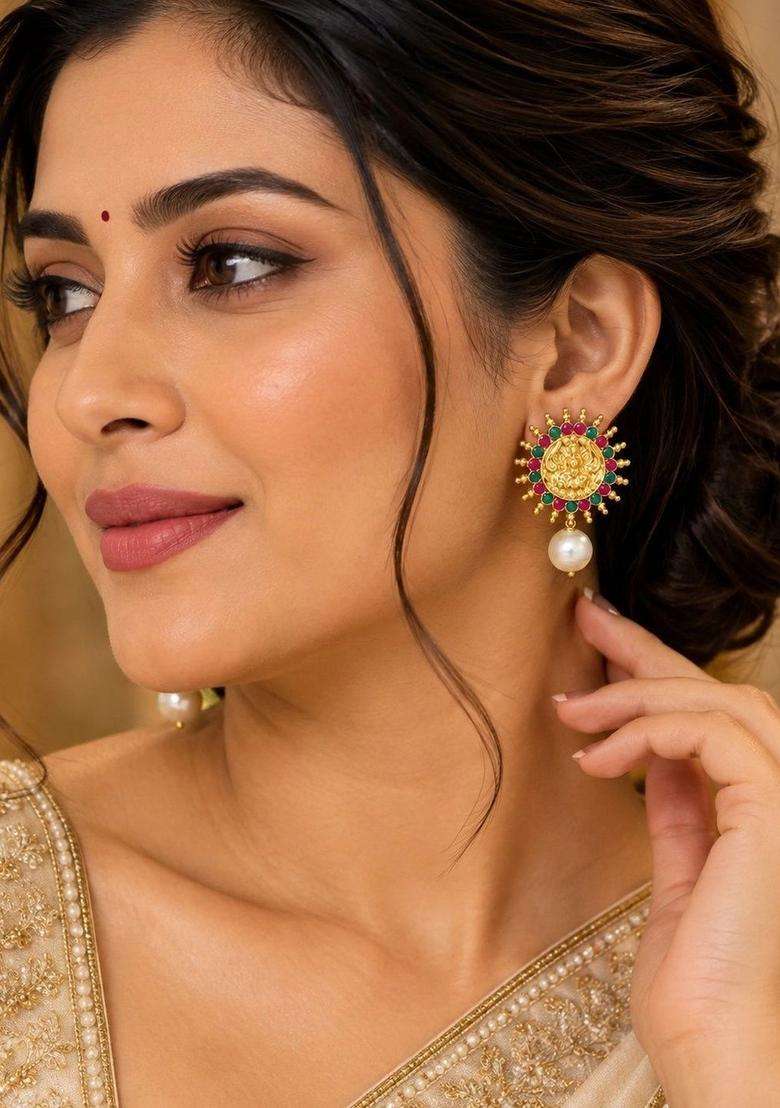Circular Drop Earrings for Women | Traditional Temple Jewellery for Wedding & Festive Wear | Gift for Her - Indya