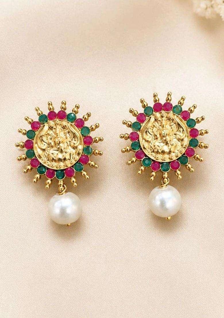 Circular Drop Earrings for Women | Traditional Temple Jewellery for Wedding & Festive Wear | Gift for Her - Indya