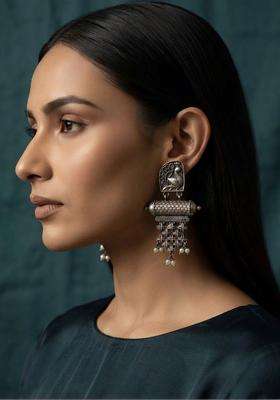 Silver-Plated Oxidised Drop Earrings for Women | Traditional Temple Jewellery for Wedding & Festive Wear | Gift for Her