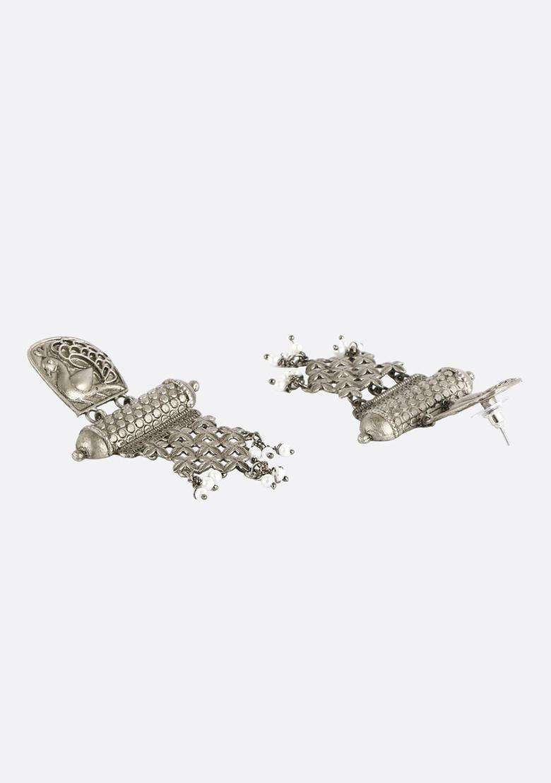 Silver-Plated Oxidised Drop Earrings for Women | Traditional Temple Jewellery for Wedding & Festive Wear | Gift for Her - Indya