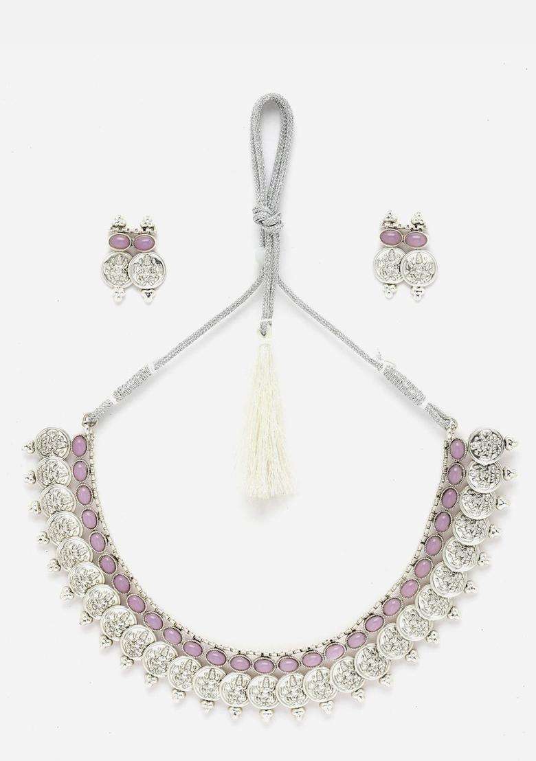 Oxidised Silver-Plated CZ & Pearl Studded Jewellery Set for Women | Traditional Temple Jewellery for Wedding & Festive Wear | Gift for Her - Indya
