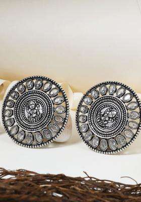 Silver-Plated Artificial Stones Studded Circular Temple Studs for Women | Traditional Temple Jewellery for Wedding & Festive Wear | Gift for Her