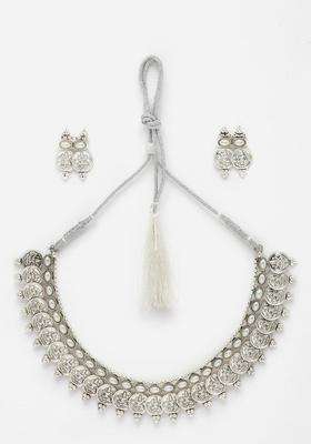 Oxidised Silver-Plated CZ & Pearl Studded Jewellery Set for Women | Traditional Temple Jewellery for Wedding & Festive Wear | Gift for Her