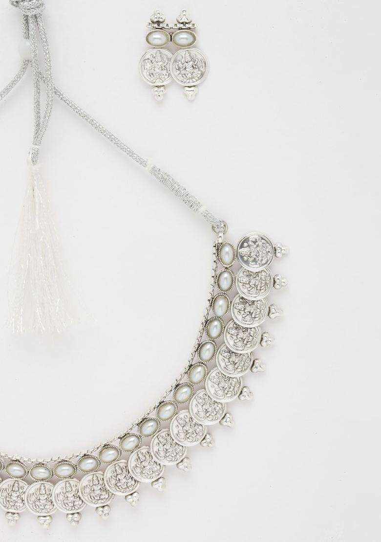 Oxidised Silver-Plated CZ & Pearl Studded Jewellery Set for Women | Traditional Temple Jewellery for Wedding & Festive Wear | Gift for Her - Indya
