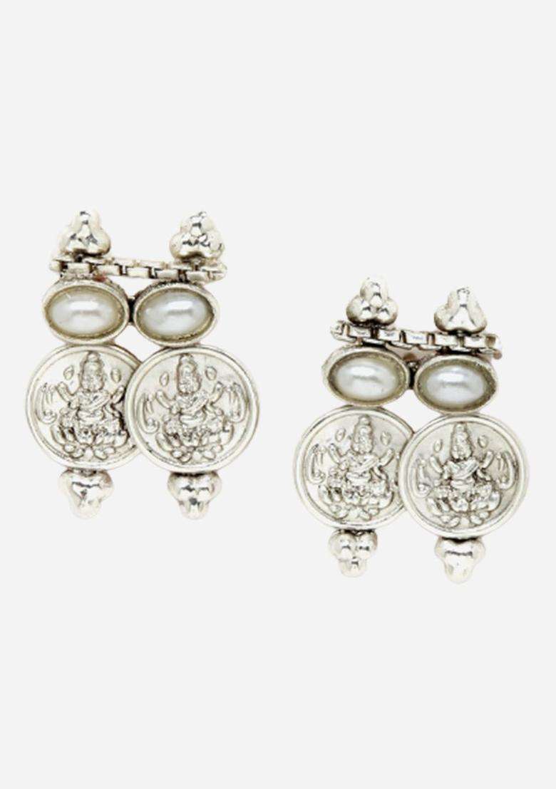 Oxidised Silver-Plated CZ & Pearl Studded Jewellery Set for Women | Traditional Temple Jewellery for Wedding & Festive Wear | Gift for Her - Indya