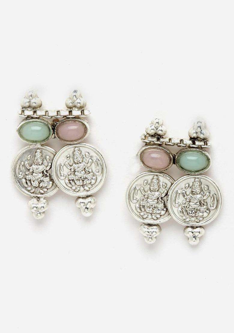 Silver-Plated Oxidised CZ Studded Lakshmi Coin Detail Jewellery Set for Women | Traditional Temple Jewellery for Wedding & Festive Wear | Gift for Her - Indya
