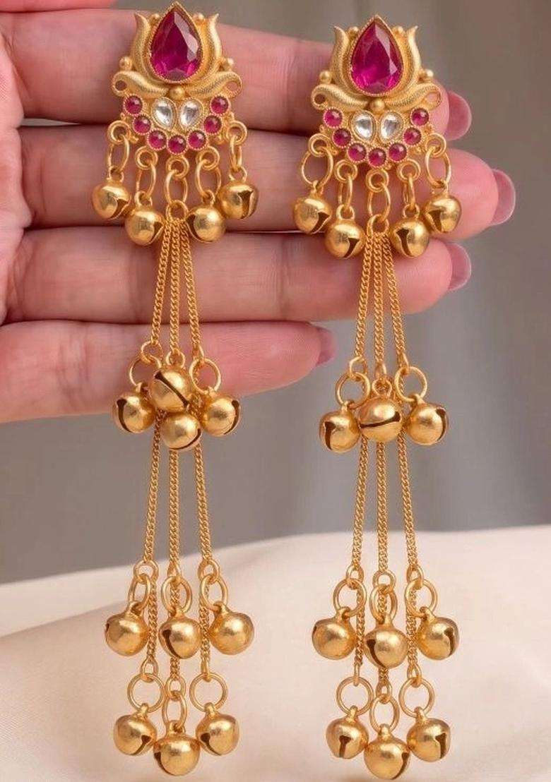 Gold-Plated Floral Drop Earrings for Women | Traditional Temple Jewellery for Wedding & Festive Wear | Gift for Her - Indya