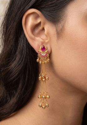 Gold-Plated Floral Drop Earrings for Women | Traditional Temple Jewellery for Wedding & Festive Wear | Gift for Her