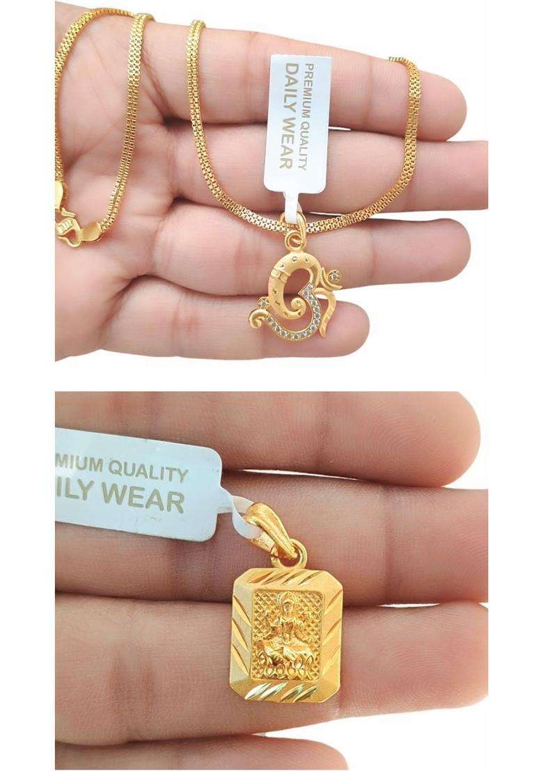 Gold-Plated Geometric Pendants with Chains for Men & Women | Traditional Temple Jewellery for Wedding & Festive Wear | Festive Gift - Indya