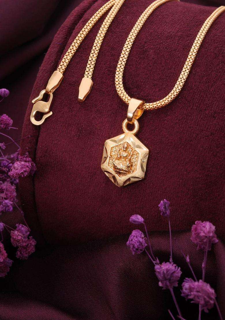 Gold-Plated Geometric Pendants with Chains for Men & Women | Traditional Temple Jewellery for Wedding & Festive Wear | Festive Gift - Indya