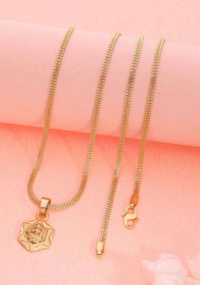 Gold-Plated Geometric Pendants with Chains for Men & Women | Traditional Temple Jewellery for Wedding & Festive Wear | Festive Gift - Indya