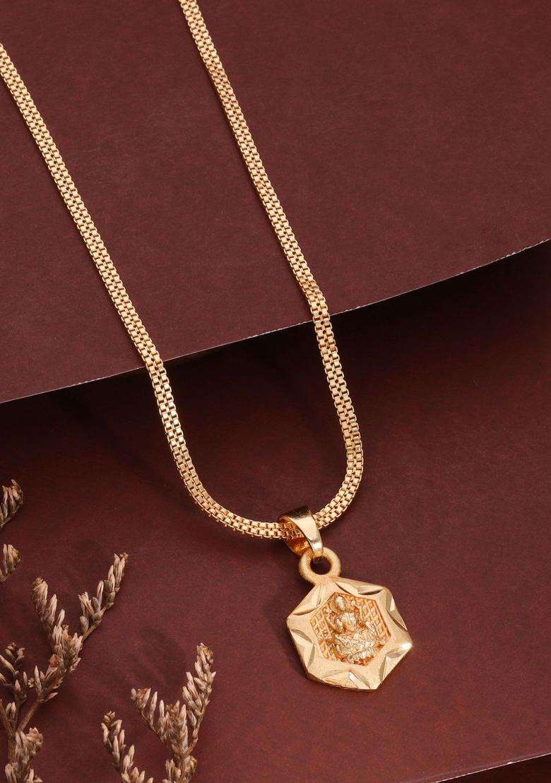 Gold-Plated Geometric Pendants with Chains for Men & Women | Traditional Temple Jewellery for Wedding & Festive Wear | Festive Gift - Indya